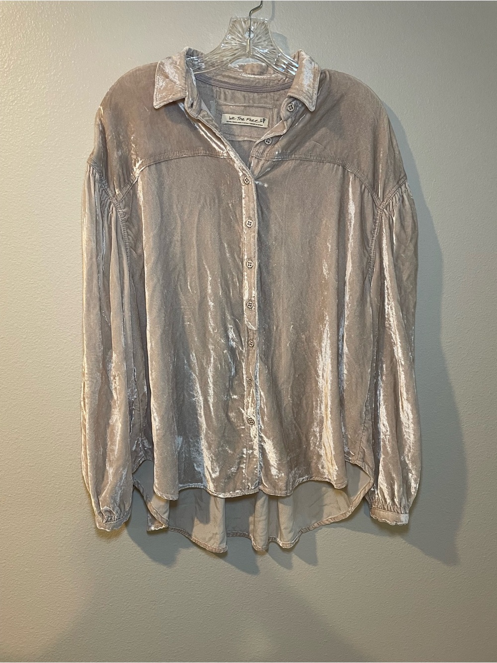 We The Free Velvet Button-Up Shirt in Taupe - Picture 2 of 7